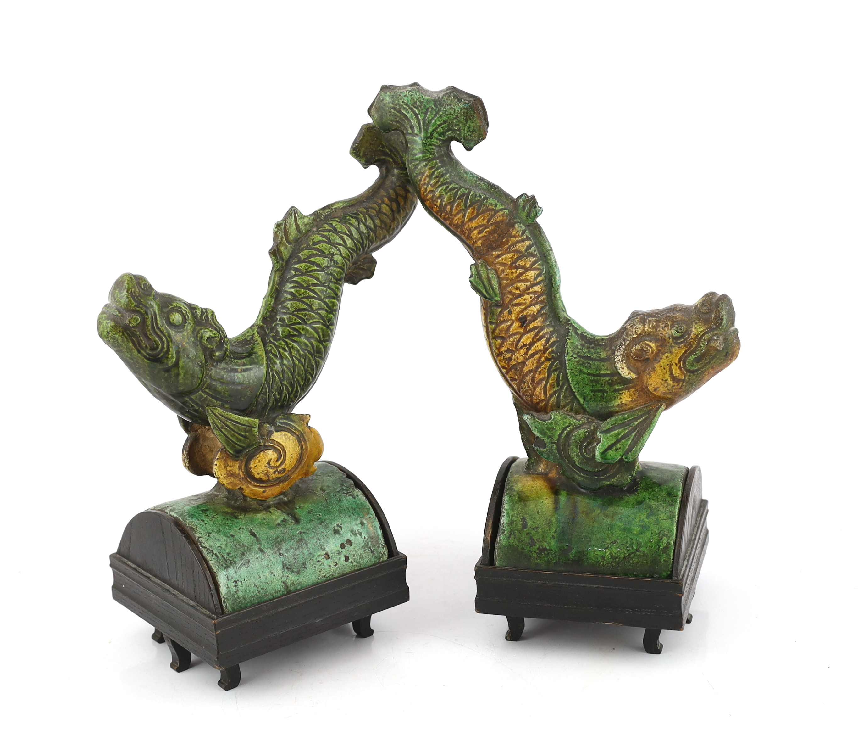 Two Chinese sancai ‘dragon-fish’ ridge tiles, Ming dynasty